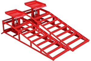 OLIPIC 2 Pack Hydraulic Car Ramps for Oil Changes, 5T Heavy Duty Vehicle Ramps, Truck Wheel Ramps with Support Jack for DIY Auto Stores Repair, Home Garage, Adjusted Height 9.3-14 Inch,Red