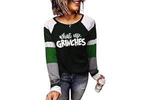 MHTOR What Up Color Block Baseball T-Shirt for Women Christmas Casual Splicing Long Sleeve Shirt Tops Blouse