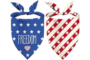 SARYBEI Patriotic Dog Bandanas Puppy Scarf - 4th of July American Flag Dog Outfits - 2 Pcs Adjustable Triangle Double-Layer Reversible Independence Day Pet Bandanas for Small Medium Large Dogs