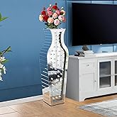 GA Home 28" Tall Floor Vase, Silver Crystal Large Vases for Decor Living Room, Mirrored Home Decor Vases for Dried Flower