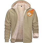 MAGCOMSEN Men's Zip Up Hoodie Sherpa Lined Hooded Sweatshirt Winter Heavyweight Hoodies Warm Thick Fleece Jacket