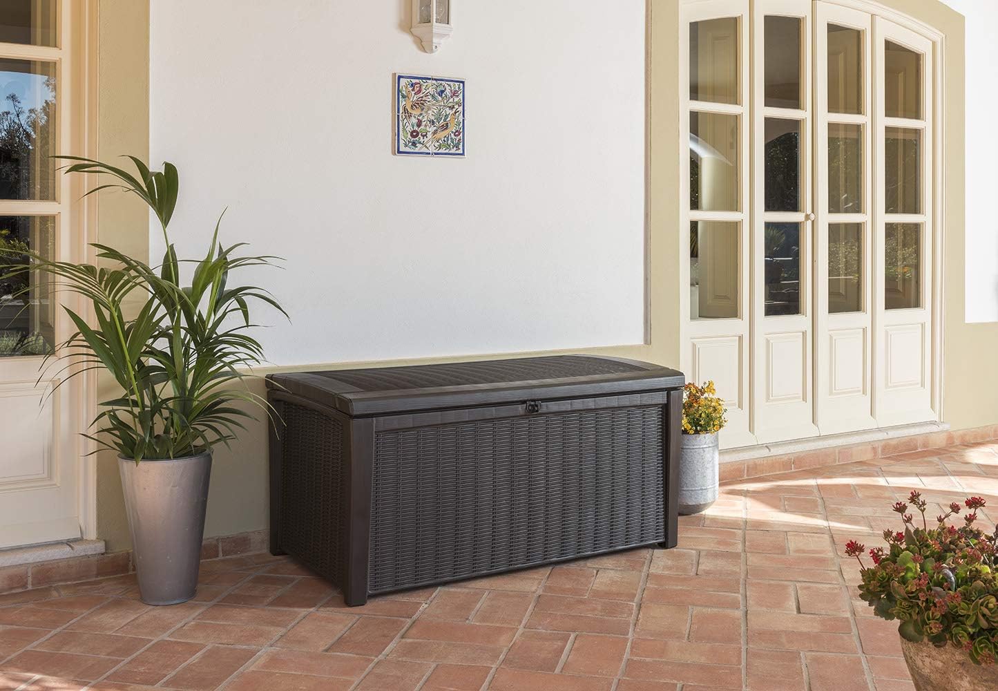 Keter Borneo 110 Gallon Resin Deck Box-Organization and Storage for Patio Furniture Outdoor Cushions, Throw Pillows, Garden Tools and Pool Toys, Brown : Garden & Outdoor