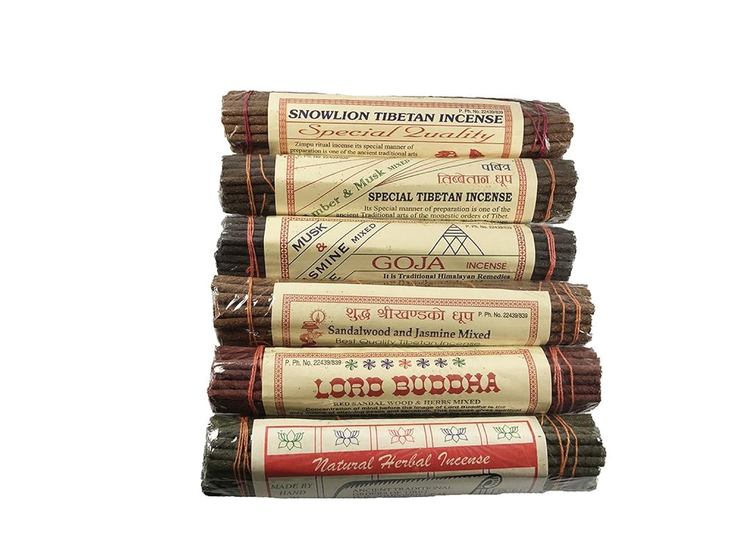 Chandra Devi Tibetan Natural Incense Sticks Combination Pack - Fairtrade Incense from Tibet (6 Packs)