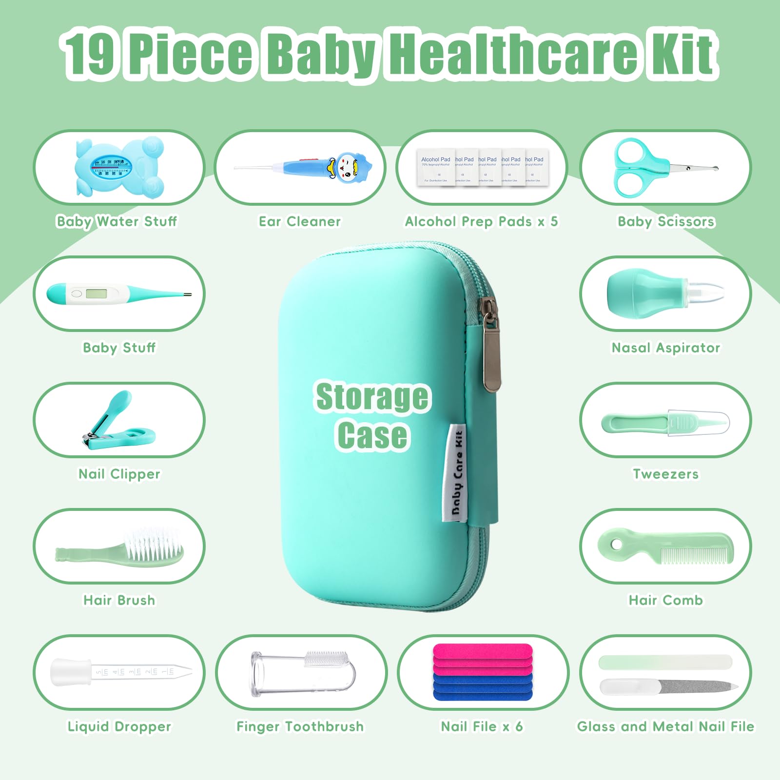 Baby Grooming Kit for Boys Girls Safety Newborn Nursery Essentials Grooming Set Gift for First-time Parents Green 18 in 1