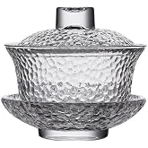 YBK Tech Crystal Gaiwan, Glass Kung Fu Tea Cup with Saucer and Lid, Chinese Traditional, Sancai Tea Bowl (Clear cup)