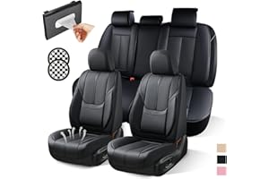 HOMOSTARRY Black Car Seat Cover Full Set, Leather Seat Covers for Car Waterproof Car Seat Protector Airbag Compatible, Leatherette Vehicles Cushion Universal Fit for Most SUV Sedans, Trucks