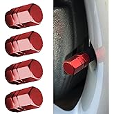 4PCS Car Tire Valve Stem Caps, Aluminum Alloy Wheel Valve Covers, Corrosion Resistant Leak-Proof Tire Air Cap Set, Universal Car Accessories for Vehicle Trucks Motorcycles Bicycles (Red)