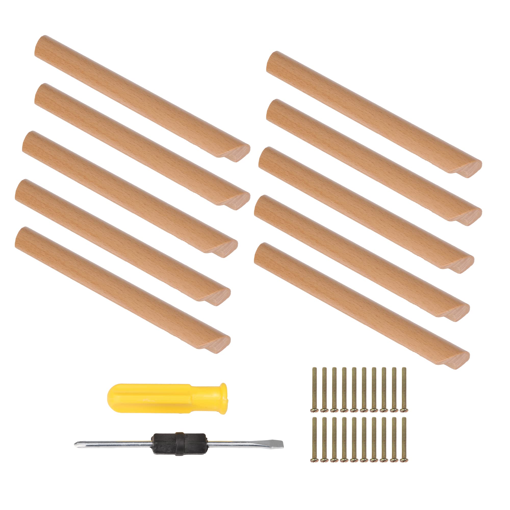 SHANOER 10PCS Wood Unfinished Furniture Pulls Handles - Kitchen Drawer Wardrobe Cupboard Knobs(Hole-to-Hole Distance: 128mm)