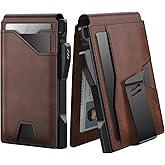 typecase Tactical Wallet for Men Card Holder: Pop Up Card Case, Genuine Leather, Smart, RFID Blocking, Slim, Minimalist, Thin, Front Pocket - 9-13 Card Capacitiy, ID Window, Money Clip (Brown)