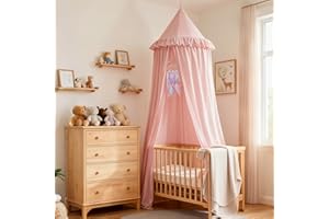 Akiky Kids Bed Canopy for Crib & Twin Size with Ruffles Dreamcatcher, Princess Girls Nursery Room Decor Toddler Baby Dome Round Hanging Tent Curtains Skirt Over Bed Reading Nook Play Tents Pink