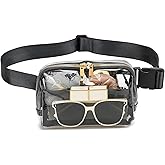 Clear Belt Bag Stadium Approved for Women Men With Adjustable Strap - Fanny Pack Crossbody Waist Bag for Concerts, Sports, Travelling, Hiking, Running (Black)
