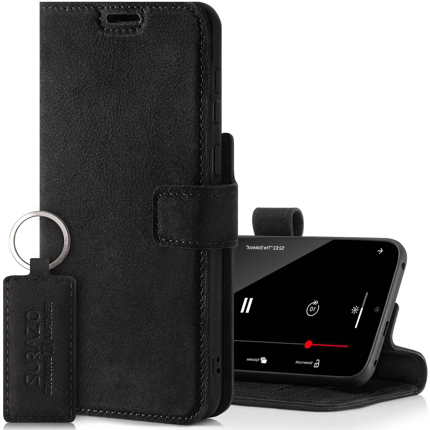 Surazo Leather Wallet Mobile Phone Case Compatible with Apple 13 Pro Max - Flip & Fold Smartphone Case with Stand, RFID Blocker, Magnet Closure, 3 Slots for Bank Cards - Handcrafted European Leather