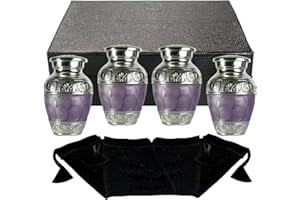 EVERGREEN MEMORIALS Small Urns for Human Ashes Keepsake – Mini Urns for Ashes – Handcrafted Keepsake Urns – Purple Small Urn for Ash – Set of 4 Memorial Ash Holders