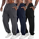 Velvelhall 3 Pack Men's Cargo Sweatpants Baggy Joggers Casual Drawstring Pants Lightweight Workout Tapered with Pockets