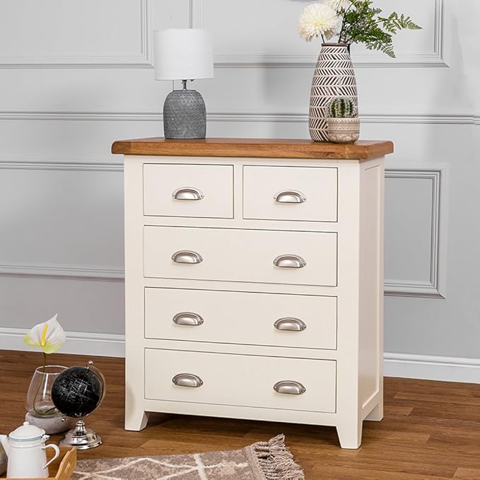 The Furniture Outlet Hampshire Ivory Painted Oak 2 Over 3 Chest Amazon