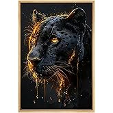 Leopard Canvas Wall Art Wildlife Animal Pictures Gold Picture Black Panther Poster Jungle Animal Print Wild Animals Posters for Wall Leopard Portrait Artwork Cheetah Print Painting 16x24inch Unframed