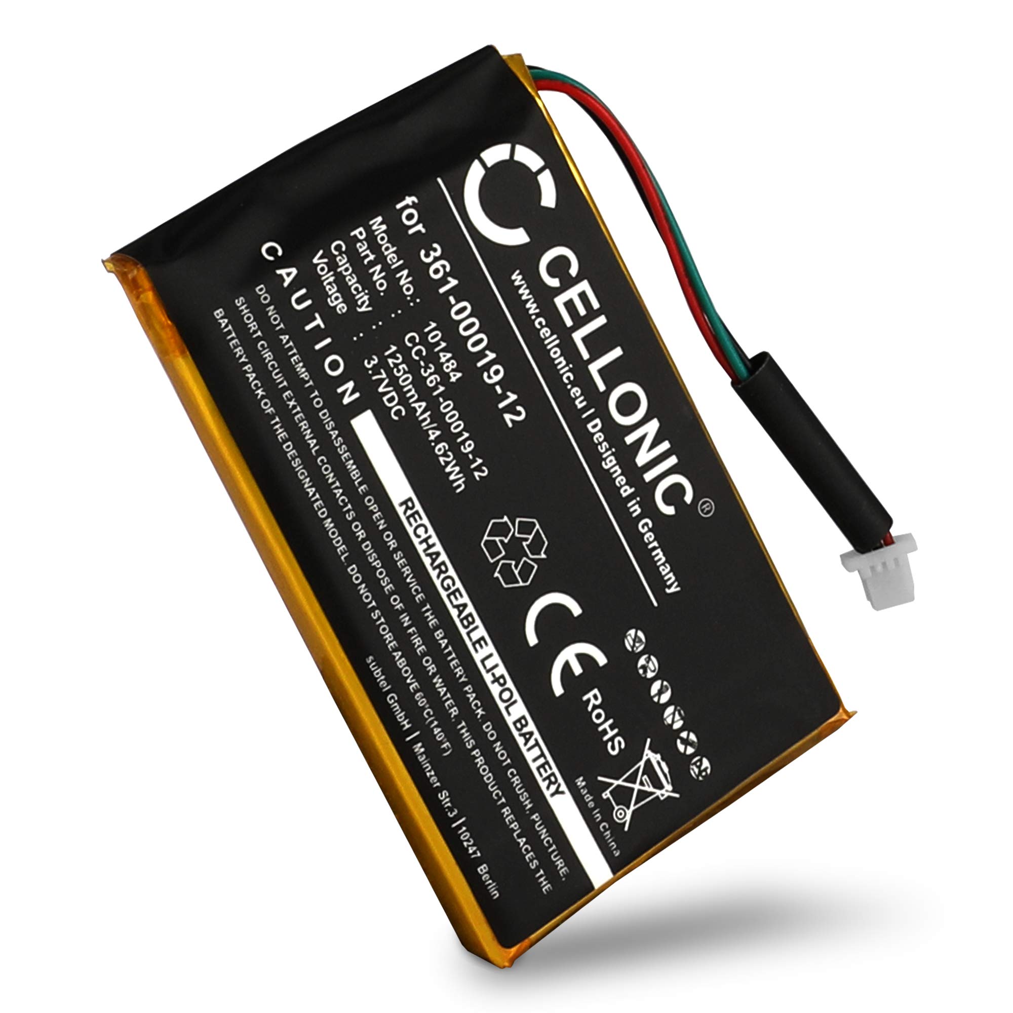 CELLONIC 1x Battery for GPS/Navigation Compatible with Garmin Edge 705, Edge 605, Nüvi 465, 361-00019-12 - (1250mAh, 3.7V)