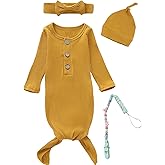 MoryGooder Newborn Cotton Nightgowns Neutral Baby Knotted Sleeper Baby Coming Home Outfit