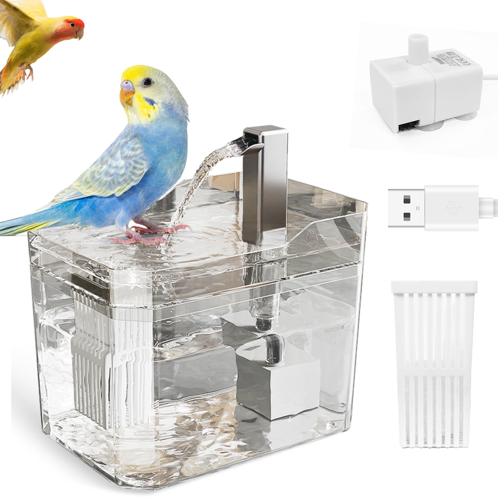 Photo 1 of WQY GroceryShop Automatic Parakeet Bird Bath with Pump, Bird Shower Fountain Indoor Bathtub with Running Water, Parrot Bath Tub Faucet for Pet Birds, Parakeet, Budgie, Lovebird, Transparent