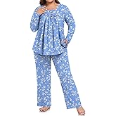 POPYOUNG Plus Size Womens Pajamas Set 2 Piece Pjs Sleepwear Long Sleeve Fall & Winter Lounge Outfits with Pockets L-5XL