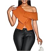 OYOANGLE Women's Off The Shoulder Short Sleeve Fitted Blouse Button Split Hem Dressy Top