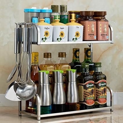 Galapara Gewürzregal, 2-Tiers Küchenregal 304 Edelstahl Gewürzregal