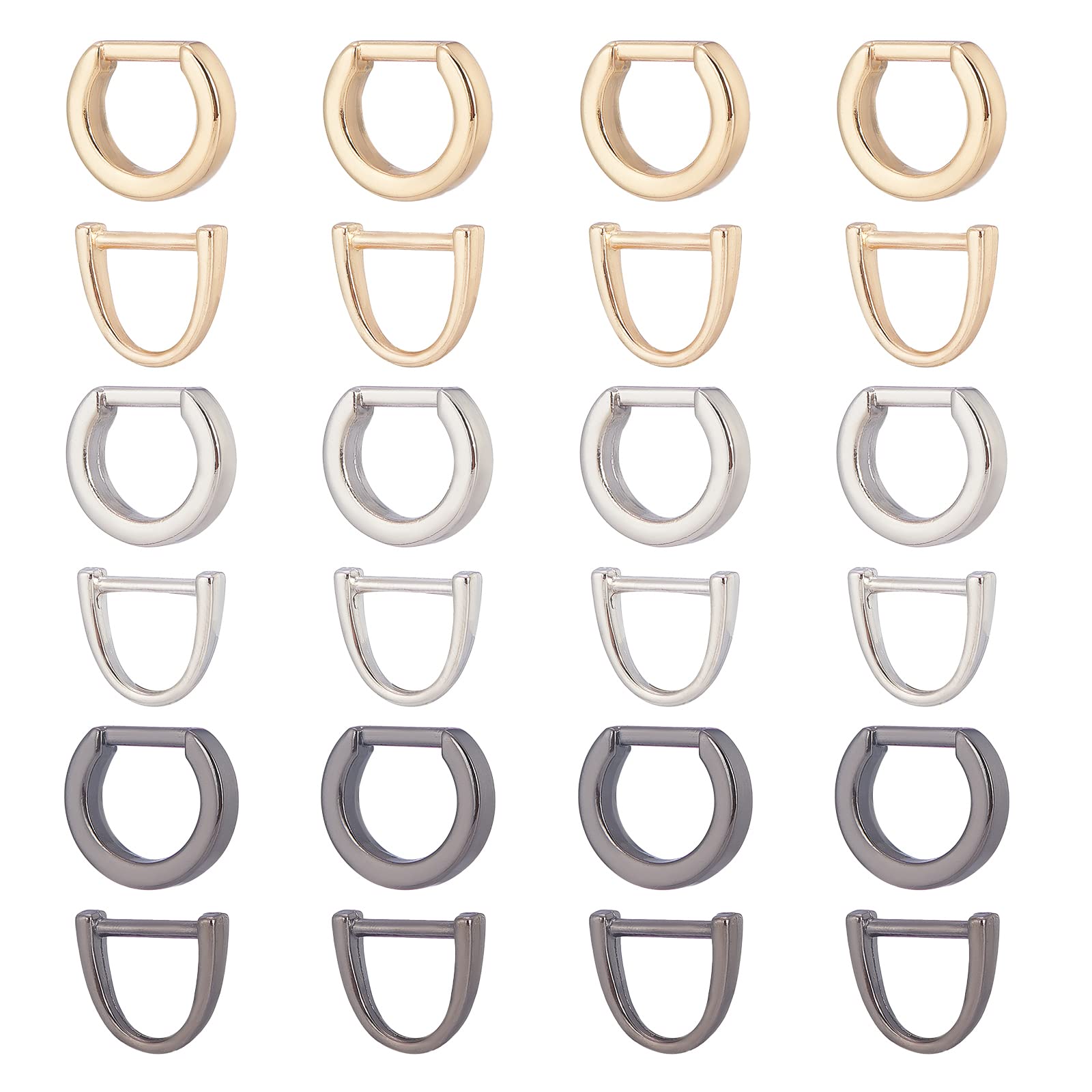 WADORN 24 Pack Multi-Purpose Metal D-Rings, 2 Styles Semi-Circular D Ring 1cm Horseshoe U Shape Dee Ring Key Holder Purse Ring Buckle Hardware for Hand DIY Leather Craft Keychain Accessories