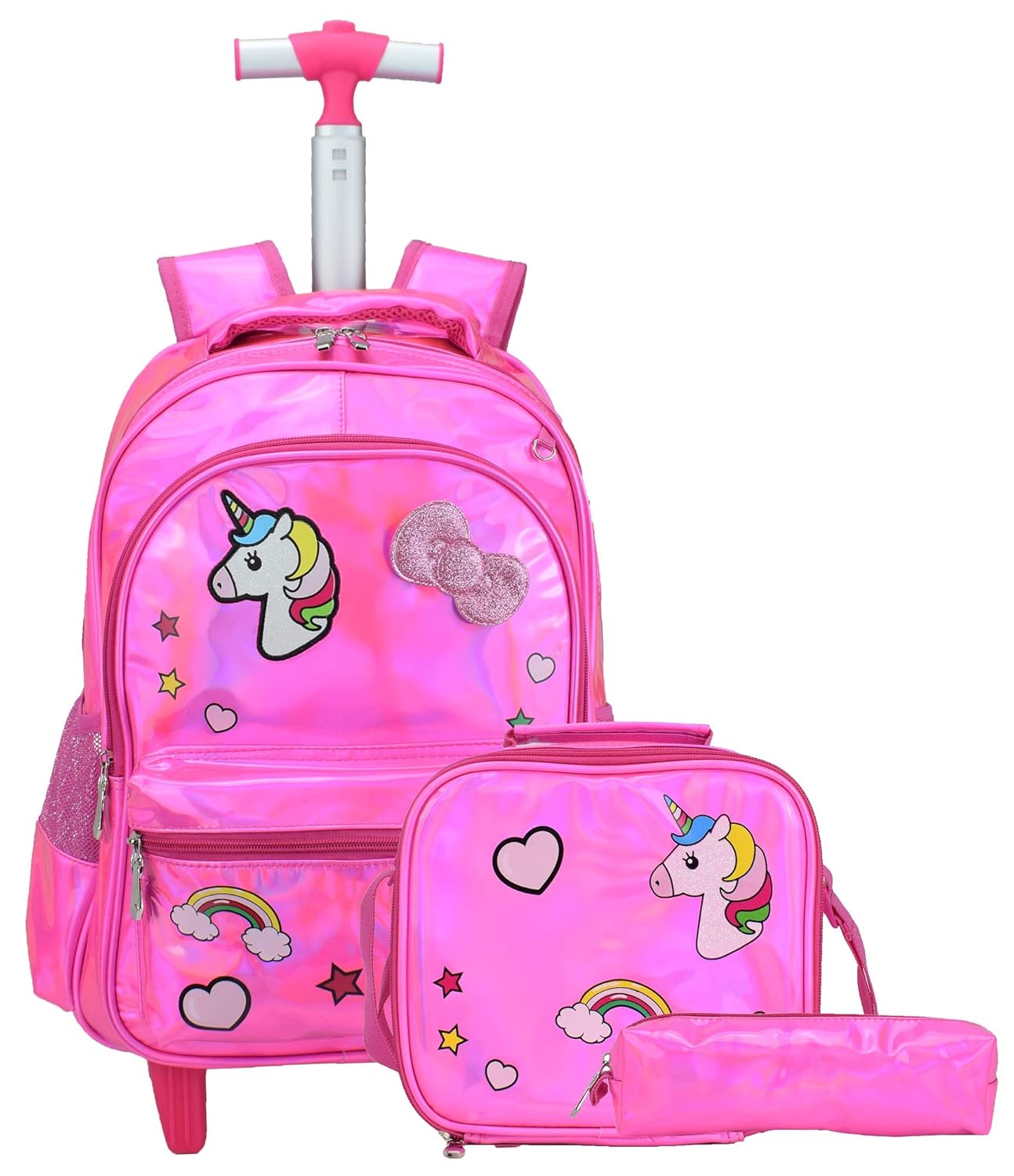 HTgroce Cute Unicorn Rolling Backpack,Trolley School Bags Water Resistant Travel Luggage with