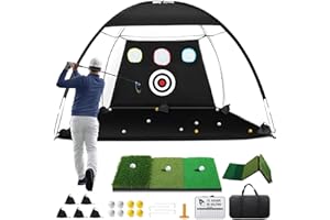 ZAZNOL Golf Net, 10x7ft Golf Hitting Aid with Foldable Tri-Turf Mat, Designed for Outdoor & Indoor Use, Practice Nets for Backyard Driving Real Balls, Ideal Gifts for Men Dad Husband & Golfers