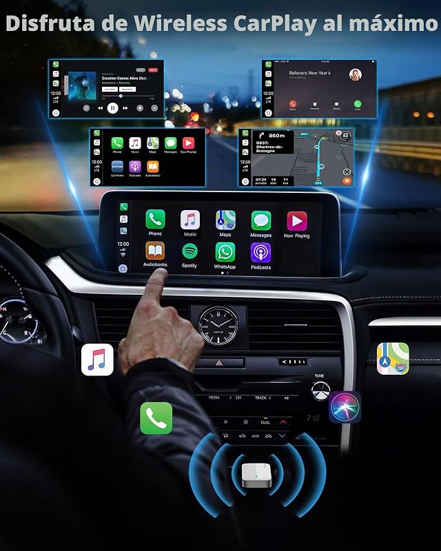 Adaptador CarPlay Inalámbrico para iPhone Convierte Cable A Wireless,BlancP