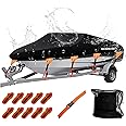 NEVERLAND Boat Cover Heavy Duty Marine Grade Polyester Canvas Waterproof Trailerable Boat Cover Fits V Shape/V-Hull and Tri-Hull Runabouts,Pro-STYL,Bass Boat Length 17-19ft, Beam Width up to 102"