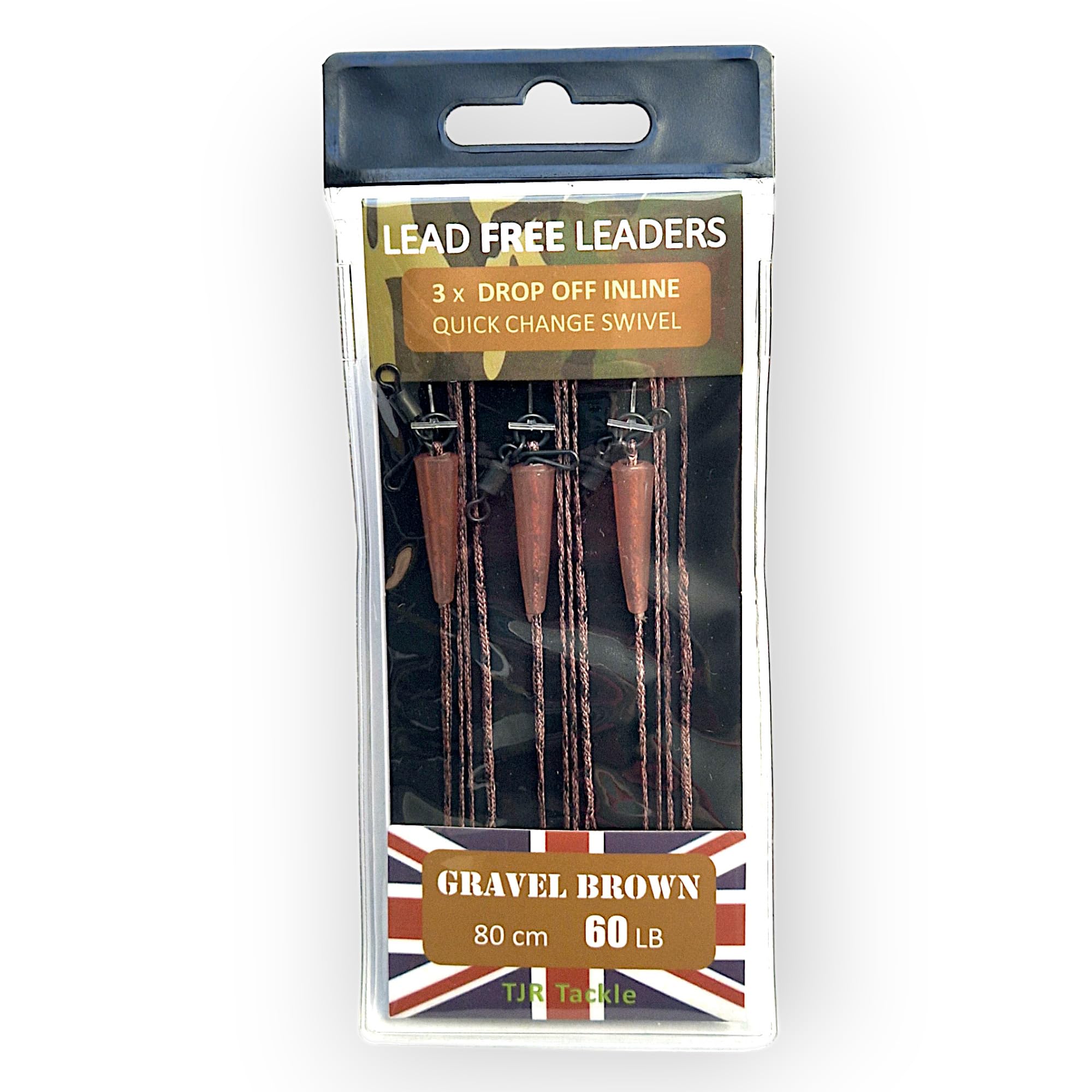 TJR Tackle Carp Leaders Solid Bag Lead Free Drop Off QC Swivels 3 per pack … (Gravel Brown)