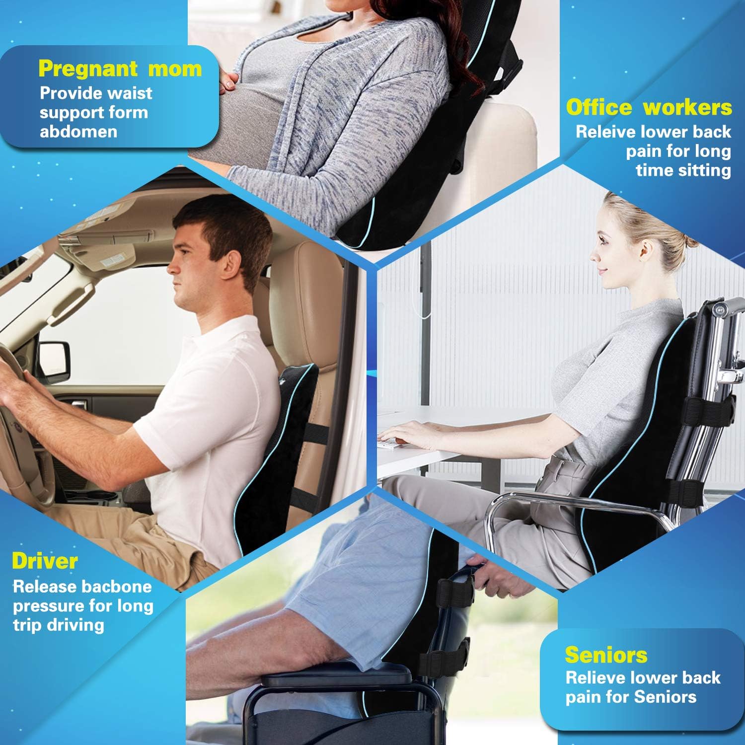 POOTACK Lumbar Support Cushion, Memory Foam Back Support Cushion Lumbar Support for Office Chair Car Seat, Recliner - Image 5