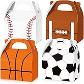 PerKoop 24 Pcs Sports Theme Birthday Party Supplies Soccer Party Treat Boxes Bags Sports Candy Bags Baseball Basketball Gift Boxes with Handle for Baby Shower Supplies Decorations