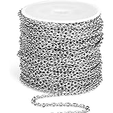 66 Feet Stainless Steel Rolo Cable Chain Bulk, 3.0mm 304 Stainless Steel Diamond-Cut Oval Rolo Cable Link Chains Roll Spool for Jewelry Making