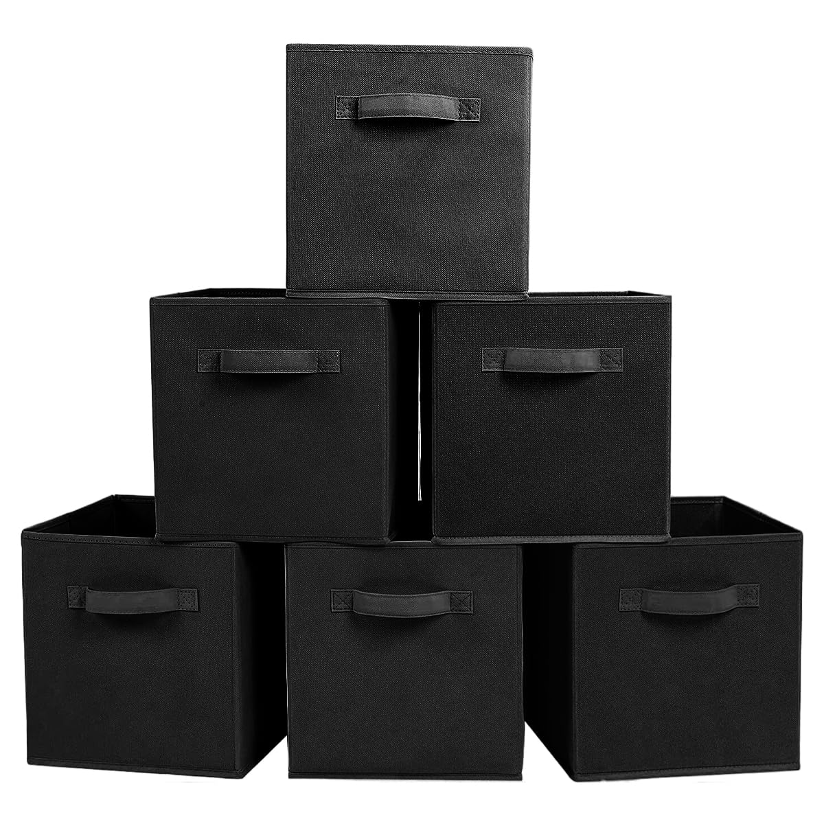 PowerKing Fabric Storage Box Organiser, 6 Pieces Foldable Storage Cube Storage Box in Cube Shape, Black