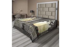 Ambesonne Gothic Flat Sheet, Vintage Style Ottoman Palace Balcony for Sultans Red Rose Flowers Ivy Terrace Image, Soft Comfortable Top Sheet Decorative Bedding 1 Piece, Queen Size, Beige