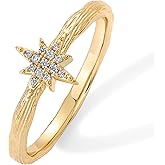 PAVOI 14K Gold Plated Pearl Hammered Ring for Women | Dainty Elegant Stackable Cubic Zirconia Thin Band for Women