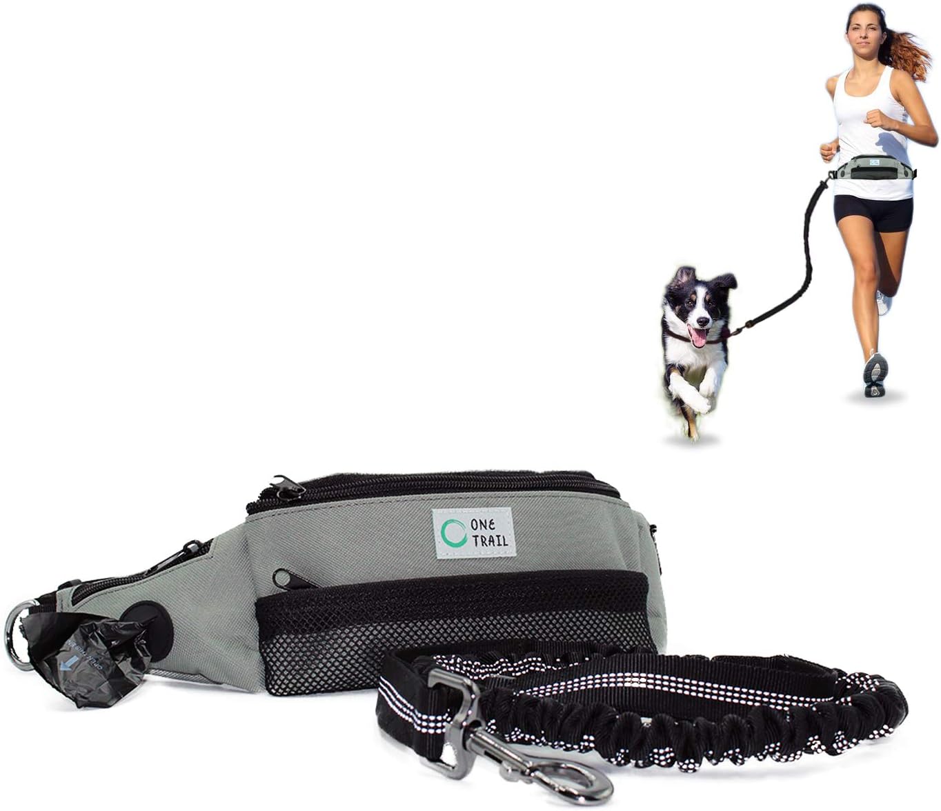 One Trail Hands Free Dog Leash | Durable Bungee Leash with No-Bounce Pack | for Men & Women | Large, Medium, Or Small Dogs