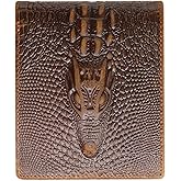 Plinvo Real Leather Wallet for Men Ultra Slim Bifold Crocodile Embossed (Brown)