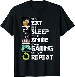 Eat Sleep Anime Gaming Repeat Kawaii Otaku Manga T-Shirt