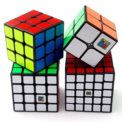 Ocamo 4 Pcs Maginc Cube Brain Teaser Magic Cubes with 2x2 3x3 4x4 5x5 Stickers Speed Cubes Gift Set Black
