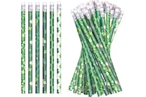 emzrivo 48 Pcs St. Patrick's Day Pencils with Eraser, 6 Styles, Green, HB, Ambidextrous, Graphite Pencil