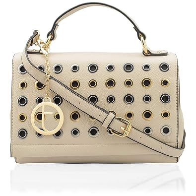 tresmode Premium Satchel Handbag for Women With Beige & Gold embellishment Snap