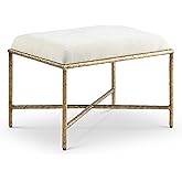 Meridian Furniture 22061Cream Valley Collection Modern | Contemporary Bench with Soft Cream Chenille Fabric, Brushed Brass Fo