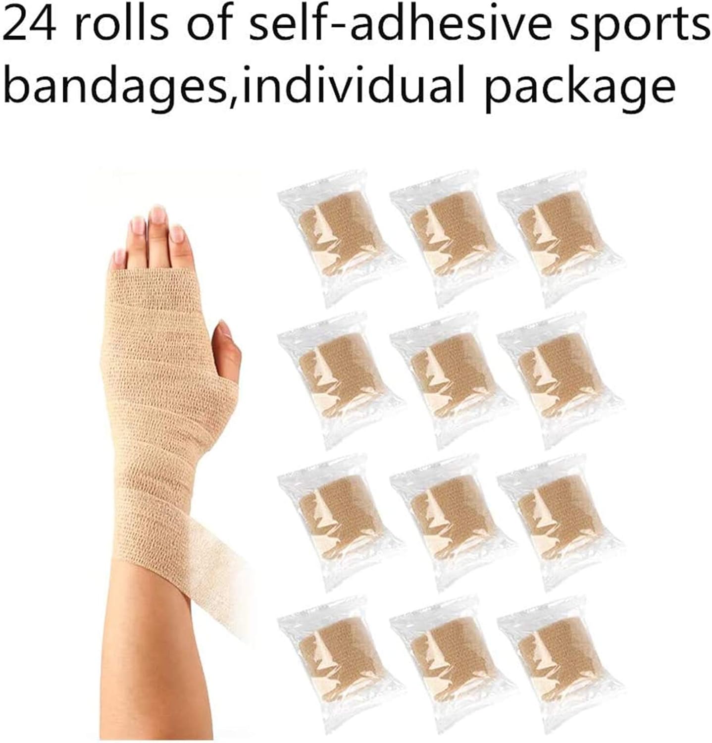 24 Packs Self Adherent Cohesive Wrap Bandages 2'' Wide, 5 Yards, First Aid Tape,Elastic Self Adhesive Tape,All Sports Athletic Tape, Non-Woven Bandage,Breathable Wound Tape,Skin Colour Athletic Tape: Health & Personal Care