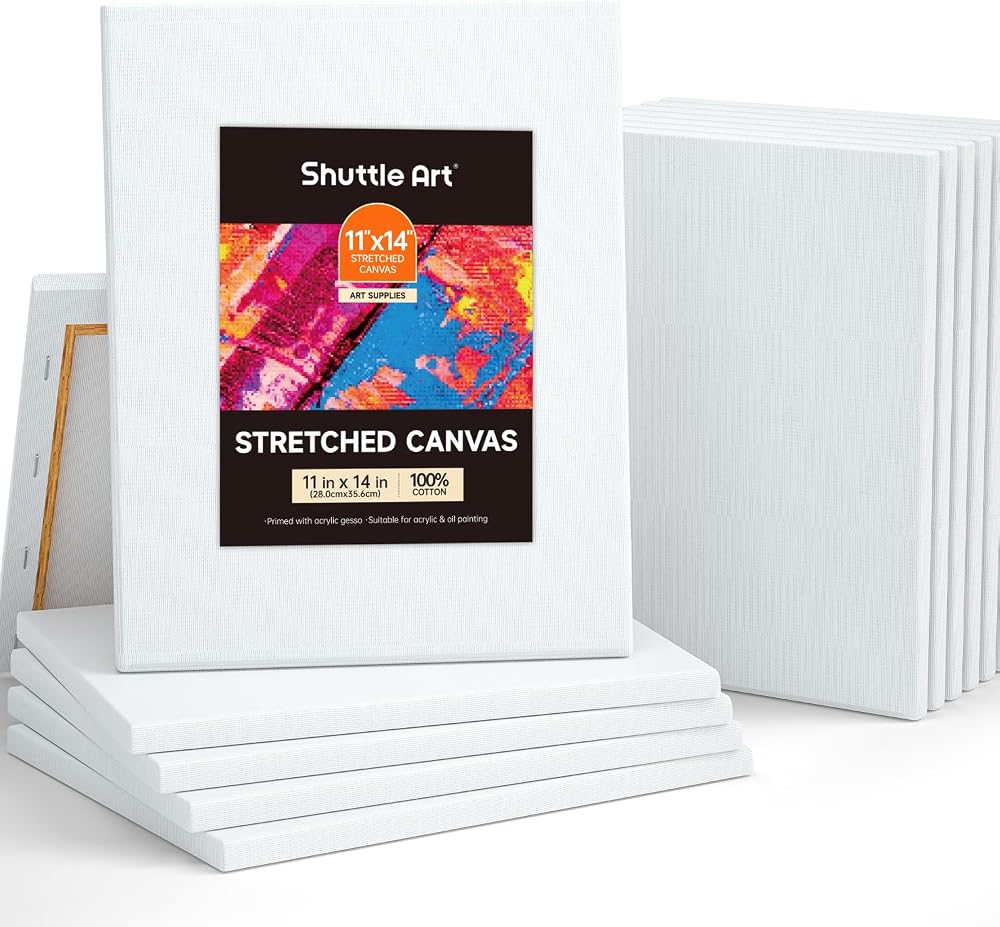 Shuttle Art 12 Pack 11x14 Inch Canvas Boards 100% Cotton Primed White