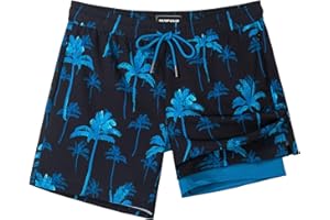 SURF CUZ Mens Swim Trunks with Compression Liner Swimming Trunks 5 Inch Bathing Suit Quick Dry Swim Shorts