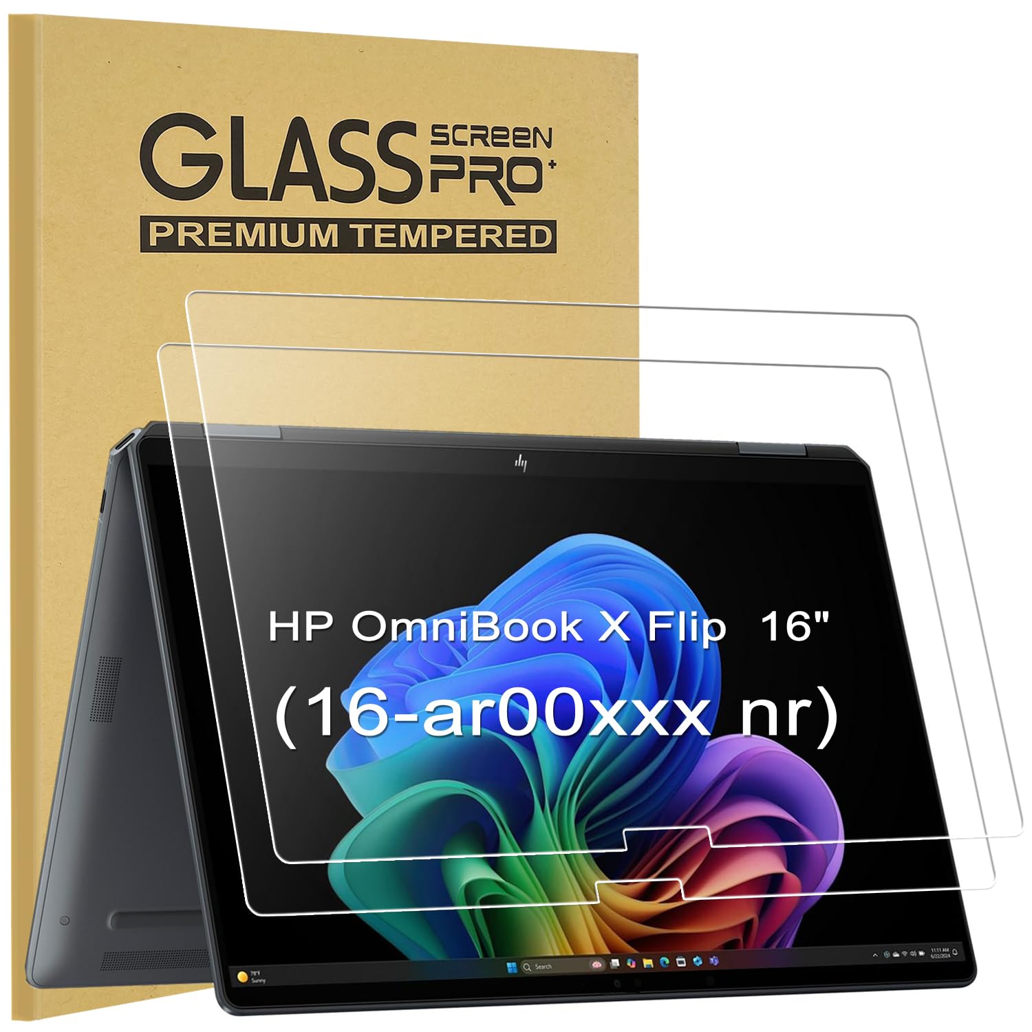 Photo 1 of [2-Pack] 9H Hardness Tempered Glass Screen Protector for HP OmniBook X Flip 16? (16-ar/as0000) & HP OmniBook 7 Flip (16-au0000) 2-in-1 16-lnch Touchscreen Laptop | Anti-Scratch, Bubble-Free, Ultra HD