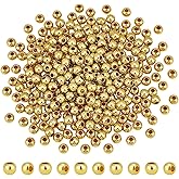 UNICRAFTALE 300Pcs 14K Gold Plated Spacer Beads Metal Round Bracelet Beads 4x3mm Small Loose Bead Smooth Bead for DIY Necklace Earring Jewellery Making